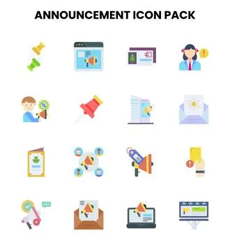 Announcement Flat Design Icons Pack Stock Illustration