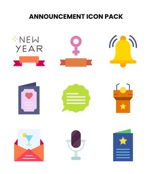 Announcement Flat Set Icons Pack Stock Illustration