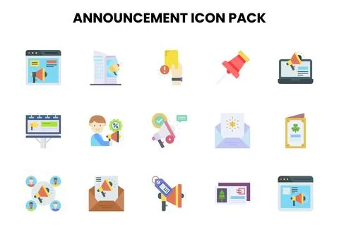 Announcement Flat Vector Icons Pack Stock Illustration
