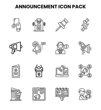 Announcement Line Vector Icons Pack Stock Illustration