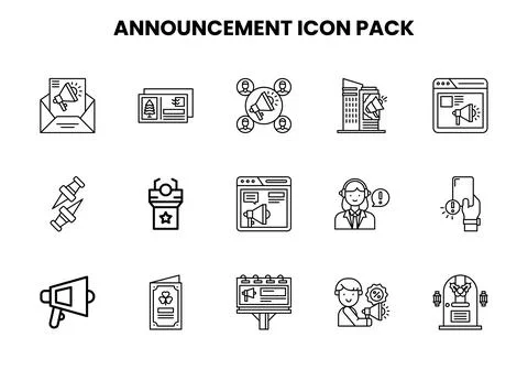 Announcement Line Vector Icons Pack Stock Illustration