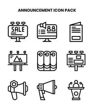 Announcement Line Vector Icons Pack Stock Illustration