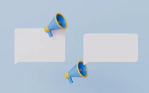 Announcement Megaphones and Speech Bubbles on a Light Blue Background Stock Illustration