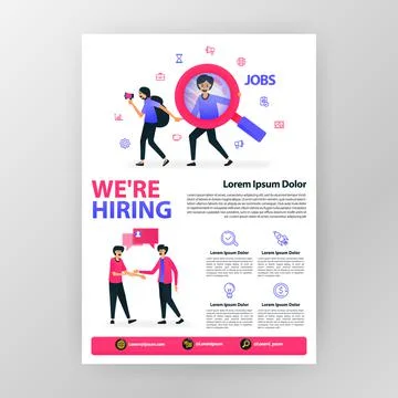 Announcement poster open up vacancy. we're hiring with vector flat cartoon il Stock Illustration