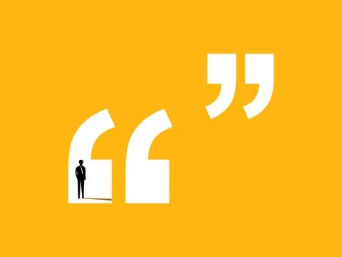 Announcement, speech, message. Businessman in quotation marks. vector Stock Illustration