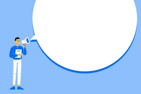 Announcing the message concept. Young man or a businessman standing and commu Stock Illustration