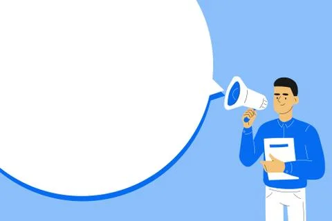 Announcing the message concept. Young man or a businessman standing and commu Stock-Illustration