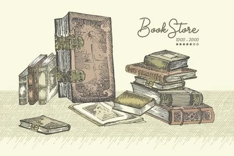 Announcing poster with hand drawing sketch books. Concept Stock Illustration