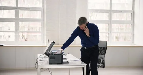Annoyed By Broken Office Printer Toner Video stock 236388937