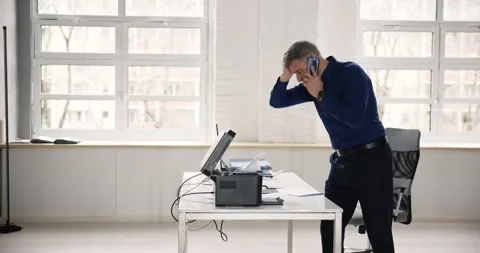 Annoyed By Broken Office Printer Toner Video stock 236388994