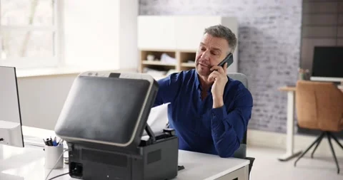 Annoyed By Broken Office Printer Toner Video stock 236389083