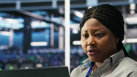 Annoyed data center admin having trouble doing node tree programming Stock Footage 307041658