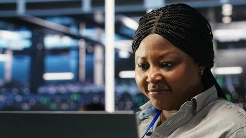 Annoyed data center admin having trouble doing node tree programming Stock Photos