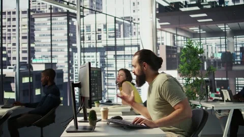 Annoyed worker at work raging after losing all progress due to computer crash Stock Footage 318162902
