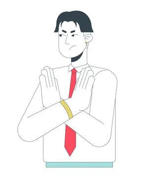Annoyed younger worker turning down extra work 2D linear cartoon character Stock Illustration