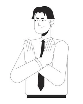 Annoyed younger worker turning down extra work bw 2D line cartoon character Stock Illustration