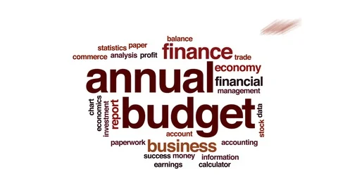 Annual budget animated word cloud, text design animation. Stock Footage 74780212