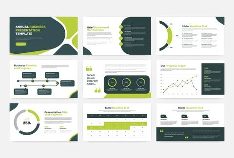 Annual business presentation and data overview slider template Stock Illustration