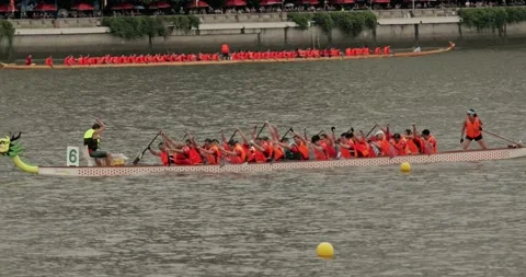 Annual Dragon Boat Chinese Festival Race in Guangzhou China 2023 Stock Footage 243972423