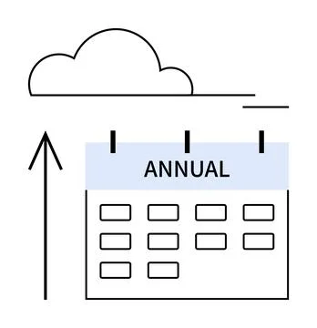Annual Event Concept with Calendar, Cloud, and Upward Arrow Indicating Progre Stock Illustration
