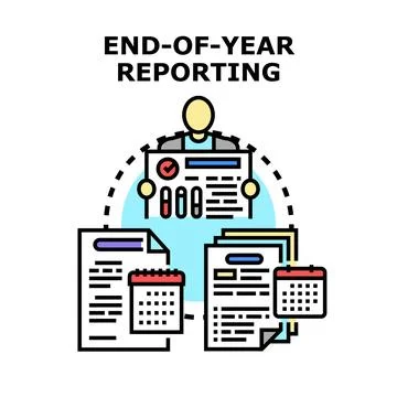 Annual financial reporting progress with documents and calendars Stock Illustration