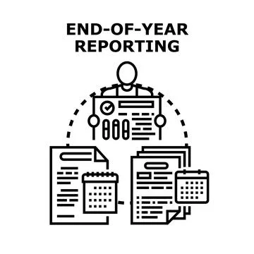 Annual financial reporting progress with documents and calendars Stock Illustration
