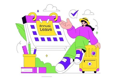 Annual Leave Vector Illustration Featuring Vacation Planning, Travel Holida.. Stock Illustration