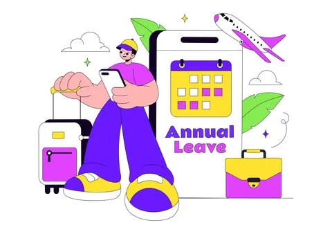 Annual Leave Vector Illustration Featuring Vacation Planning, Travel Holida.. Stock Illustration