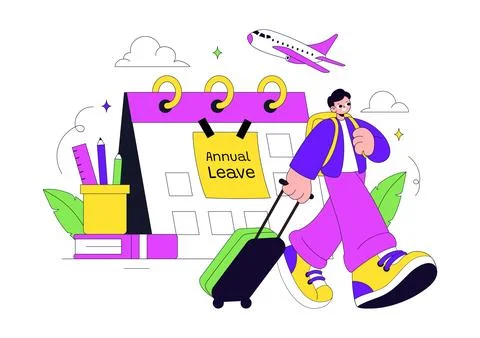 Annual Leave Vector Illustration Featuring Vacation Planning, Travel Holida.. Stock Illustration