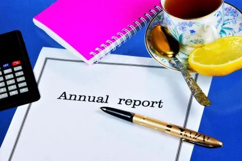 Annual reporta document provided by the Executive body of the company. Stock Photos