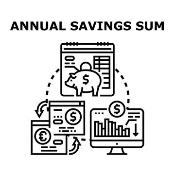 Annual savings sum calculation on computer display Stock Illustration
