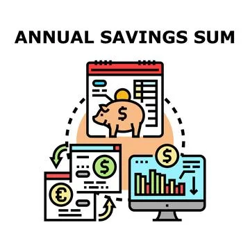 Annual savings sum calculation on computer display Stock Illustration