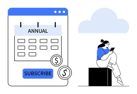 Annual Subscription Plan with Calendar and User Interface Elements Stockillustratie