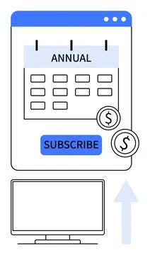 Annual Subscription Prompt on Web Interface with Calendar, Currency Icons, .. Stock Illustration
