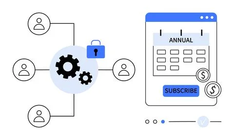 Annual Subscription System with Network Security Features and User Connecti.. Illustrazione stock