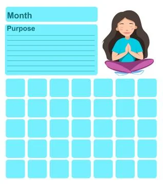 Annual wall planner for one month. Template with an illustration of a girl in Stock-Illustration