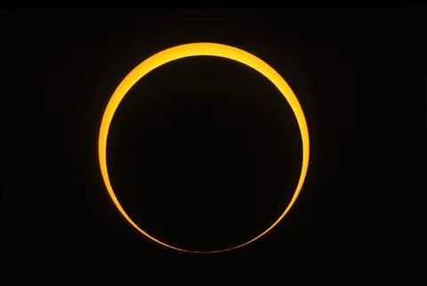 Annular eclipse showing reverse Baily's beads effect. Stock Photos