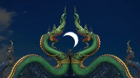 Annular solar eclipse and move from south east to north east and twin naga .. Stock Footage 268597085