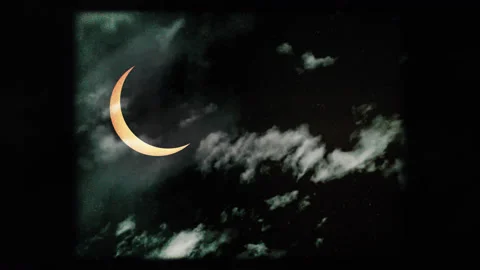 Annular solar eclipse nearing its totality as seen - solar eclipse, art video Stock Footage 136926940