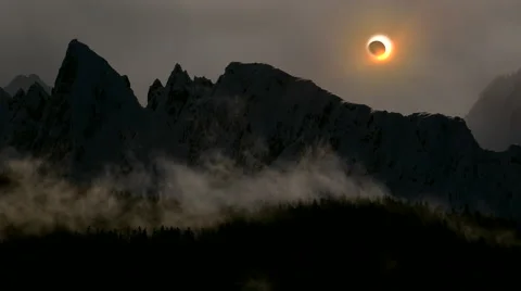 Annular Solar Eclipse over Forbidden Peaks HD Stock Footage 67367132