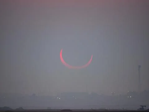 Annular Solar Eclipse of the Sun in Hofuf, Saudi Arabia Stock Photos