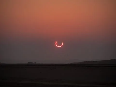 Annular Solar Eclipse of the Sun in Hofuf, Saudi Arabia Stock Photos