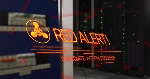 Anomaly detection activating node icon in racks, overlay morphing into RED ALERT 스톡 동영상 317228738