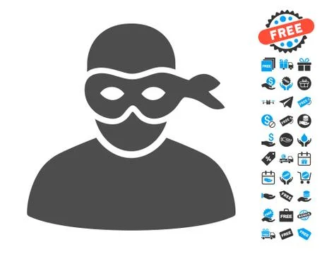Anonimious Thief Flat Icon with free bonus elements Stock Illustration
