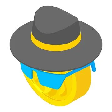 Anonymity concept icon isometric vector. Man hat sunglasses on gold crypto coin Stock Illustration