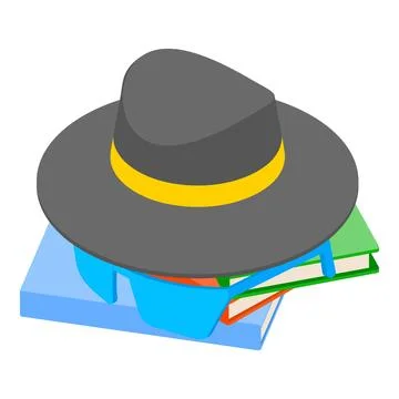 Anonymity concept icon isometric vector. Man hat and sunglasses on stack of book Illustrazione stock