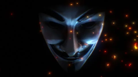 Anonymous Anonymous Guy Fawks Mask 04 With Embers Stock Footage 241029755