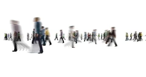 Anonymous blur crowd of people walking on white Stock Footage 99359319