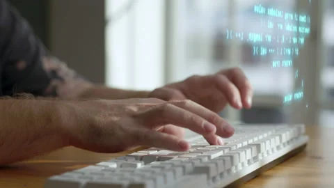 Anonymous Coder Man Programer Working Online in Virtual Space Close up Vídeos de archivo 170304115