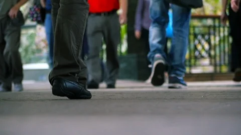 Anonymous commuters crowd walking slow motion. Video stock 110522638